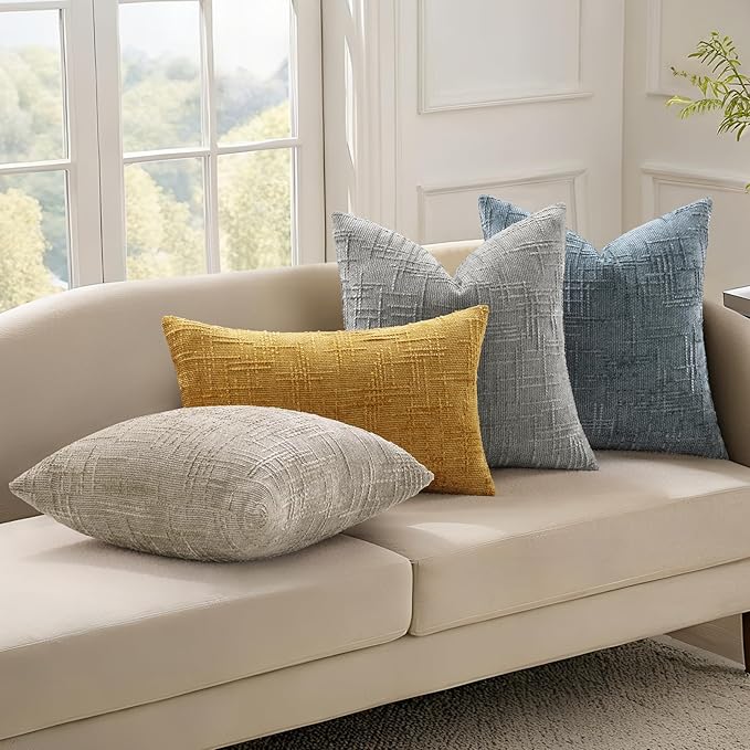 decorUhome Neutral Grey Chenille Throw Pillow Covers 12x20 Set of 2 Textured Soft Cozy Slubby Couch Pillow Covers Modern Farmhouse Boho Decorative Pillow Cases for Bed Sofa Living Room