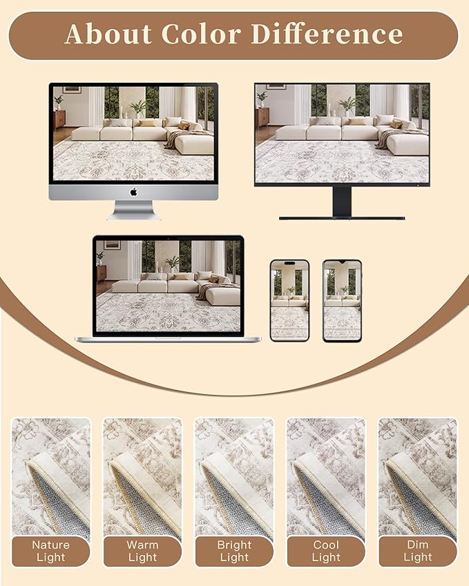 Madane 2x6 Washable Runner Rug Non-Slip, Vintage Kitchen Hallway Rug with Rubber Backing, Soft Low Pile Throw Carpet Runner for Entryway Laundry Bathroom Bedroom Living Room (2 x 6, Brown/Ivory)