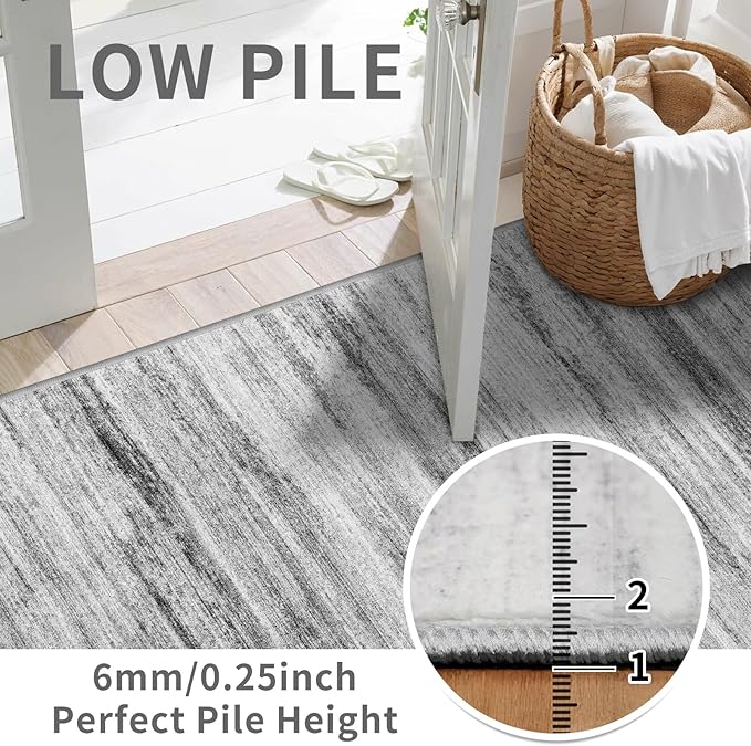 6x9 Area Rug for Living Room: Non-Slip Washable Rugs for Dining Room Bedroom Study Home Office - Easy-to-Clean Stain and Water Resistant Carpet - Soft Low-Pile Mat Grey