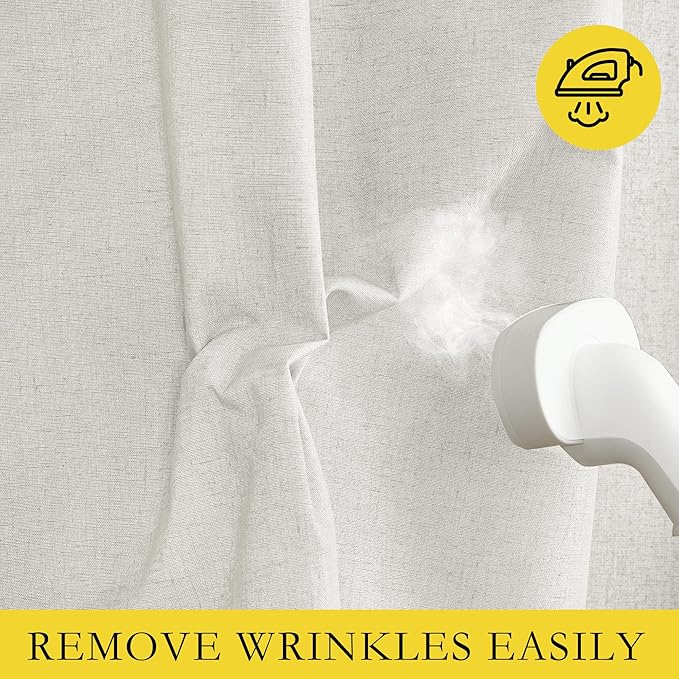 NICETOWN 100% Absolutely Blackout Linen Curtains with Thermal Insulated White Coating, Ivory, W52, 2 Pieces, Noise Reducing Textured Linen Look Curtains for Windows 95 inch Length for Classroom