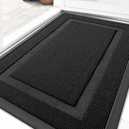 OLANLY Front Door Mat Indoor Outdoor Entrance, Waterproof All-Season, All-Weather Doormat, Sturdy Natural Rubber, Low Profile, Easy Clean Patio Porch Entryway Mat, 33x21, Jet Black
