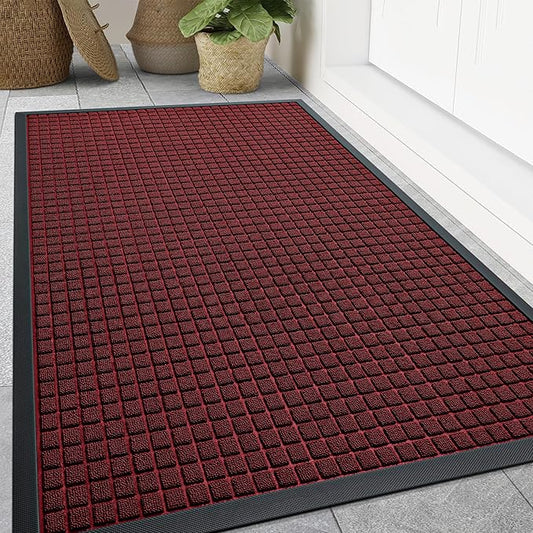 Smiry Front Door Mat Outside Entrance, Heavy Duty Natural Rubber Doormat, Non Slip, Trap Dirt and Moisture, Easy Clean, Low Profile Welcome Floor Mats for Indoor Outdoor Entry, 70x46.5 Inch, Red