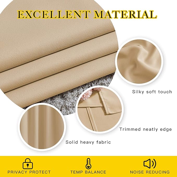 NICETOWN Beige Room Darkening Curtains Blackout 40 inch Curtains for Kitchen, Grommet Solid Window Treatments Sound Reducing for Bedroom, 2 Panels, W37 x L40, 2 Panels