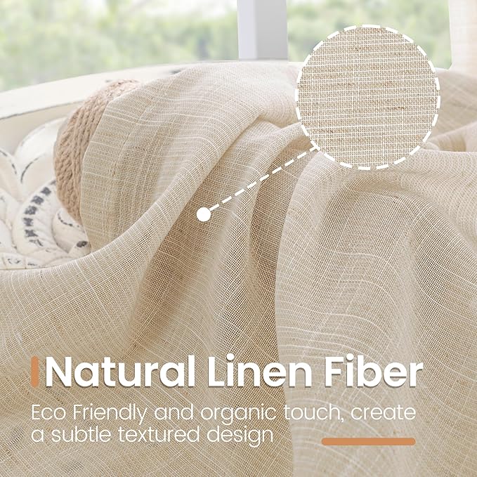 BGment Natural Linen Curtains 45 Inch Length for Short Windows, Drapes Light Filtering for Farmhouse Bathroom Cafe Decor Rustic Lightweight Rod Pocket, 2 Panels Set, 42 Inch Wide Each Panel