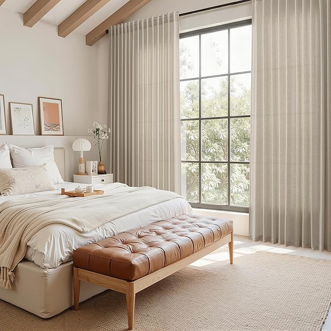 Nanspring Cobblestone Linen Curtains for Living Room 100 Inches Long Light Filtering Semi Sheer Curtain Back Tab Modern Farmhouse Decor Elegant Drapes for Bedroom Dinner Room 52x100, 2 Panels