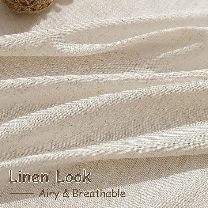 Nanspring Extra Long 120 Inch Curtains for Living Room Cream Beige Linen Light Filtering Semi Sheer Curtain Back Tab Modern Farmhouse Decor Floor to Ceiling High Window for Bedroom 52x120, 2 Panels