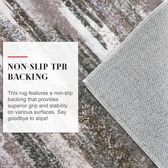 Lansny Modern Abstract Runner Rug 2x5, Dark Light Brown White Washable Kitchen Runner Entryway Rug Mat Non-Slip Soft Hallway Rug Runner Thin Print Faux Wool Carpet for Bedroom Laundry Room Indoor