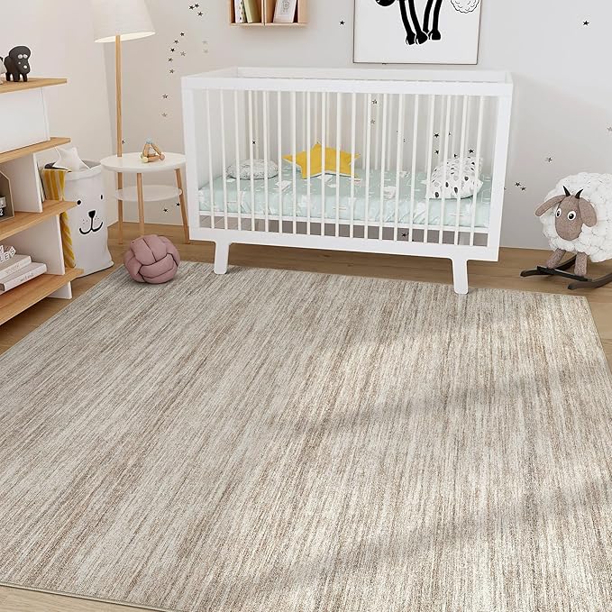 Nakagishi 8X10 Area Rugs Living Room: Washable Large Vintage Rug Neutral Non-Slip Soft Stain Resistant Indoor Carpet for Bedroom Nursery Dining Room Office Playroom - Brown-01