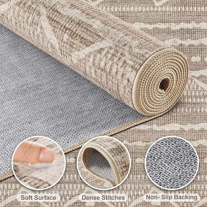 Nakagishi 10x14 Area Rugs Living Room: Washable Boho Large Neutral Modern Soft Stain Resistant Farmhouse Indoor Floor Rug Non-Slip Carpet for Bedroom Nursery Playroom Office Dining Room- Dark Brown