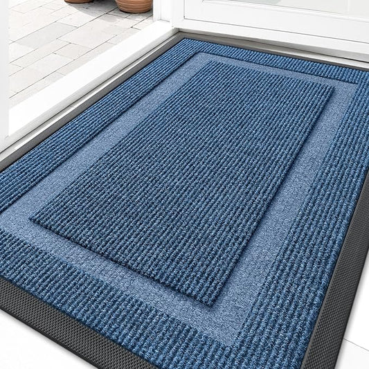 OLANLY Front Door Mat Indoor Outdoor Entrance, Waterproof All-Season, All-Weather Doormat, Sturdy Natural Rubber, Fade Resistant, Low Profile, Easy Clean Patio Porch Entryway Mat, 35x23, Light Blue