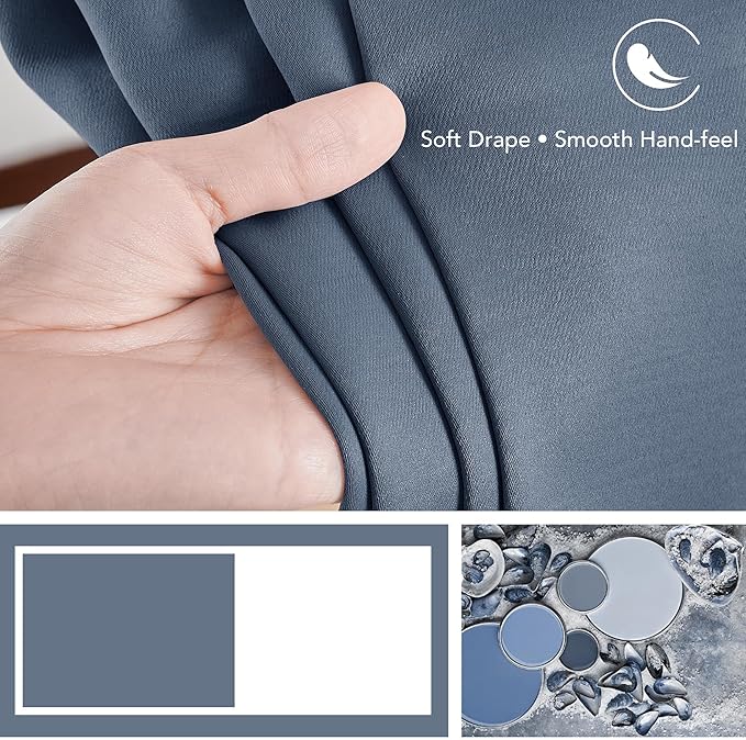 Deconovo Blackout Curtains, Thermal Insulated, W42 x L72 2 Panels, Back Tab, Machine Washable, Room-Darkening Drapes for Bedroom/Living Room Stone Blue
