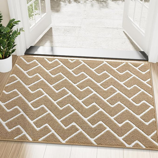 OLANLY Front Door Mat, Non-Slip Rubber Backing, Dirt Resistant and Absorbent, Washable, Easy to Clean Low-Profile Indoor Doormat for Back Door, Entryway, Inside Entrance, 48x32, Beige