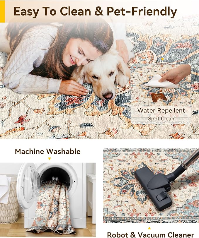 Area Rugs 2'6''x5' Runner Rug Non Slip Washable for Kitchen Hallway Bedroom Beside Laundry Room Bathroom Rug, Floor Carpet, Beige Navy Blue Orange Colorful