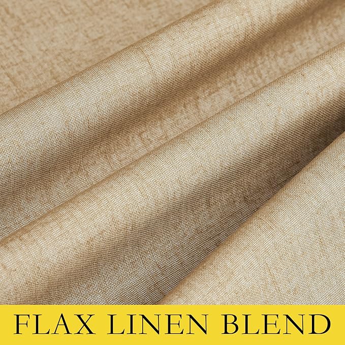 NICETOWN 100% Absolutely Blackout Linen Curtains with Thermal Insulated White Liner, Camel, 52" Wide by 48" Long, 2 Pieces, Linen Blend Window Drapes Privacy Window Treatments for Bedroom/Kids Room