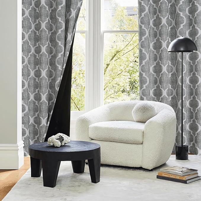 Beauoop 100% Blackout Curtains 54 Inches Long 2 Panels for Bedroom Living Room Grey Moroccan Geo Room Darkening Thermal Insulated Soundproof Grommet Top Window Treatments Drapes, 50x54 Set of 2