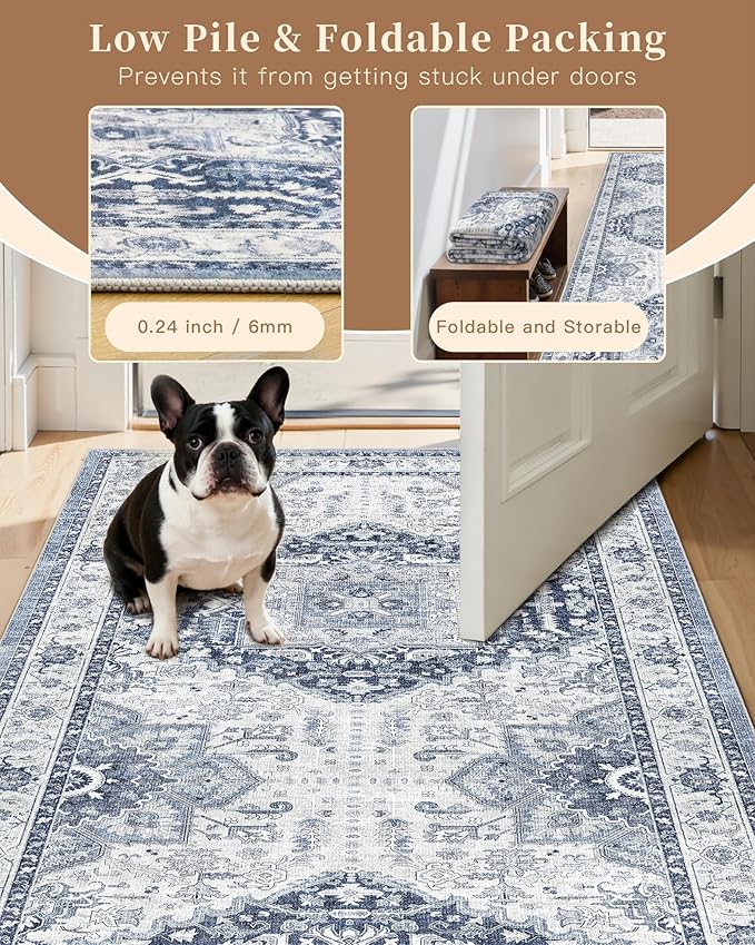 Madane Runner Rugs for Hallway 2x12 Extra Long Washable Non-Slip Hallway Runner Rug Low-Pile Stair Kitchen Throw Carpet Runner for Entrance Living Dining Laundry Room Rug (Navy/White, 2'x12')