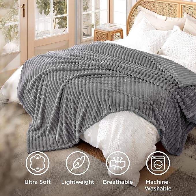 Bedsure GentleSoft Frost Gray Fleece Blanket for Couch - Cozy Soft Blankets for Women, Cute Small Throws for Girls, 108x90 Inches