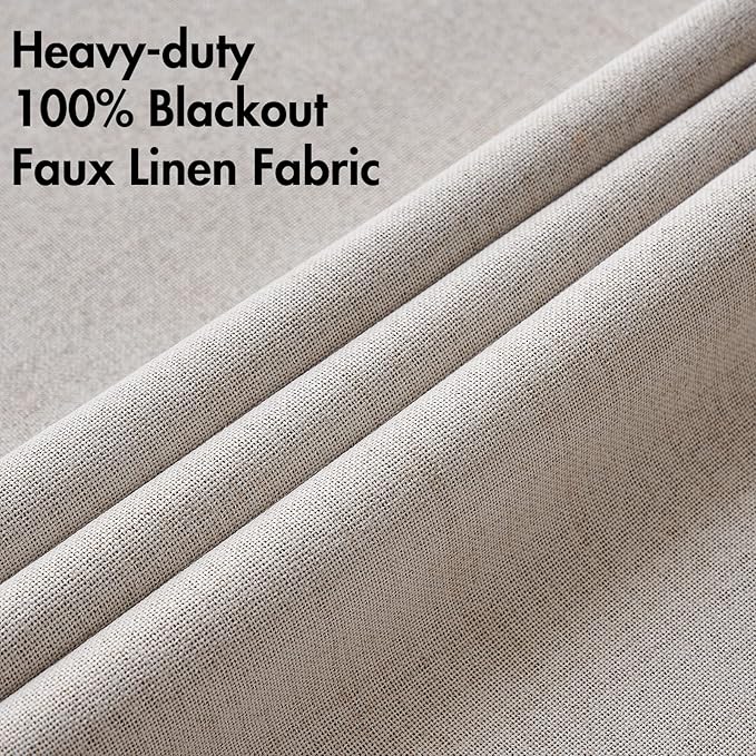 MIULEE 100% Blackout Linen Textured Curtains for Bedroom Solid Thermal Insulated Ivory Grommet Room Darkening Curtains & Drapes Luxury Decor for Living Room Nursery 52 x 84 Inch (2 Panels)