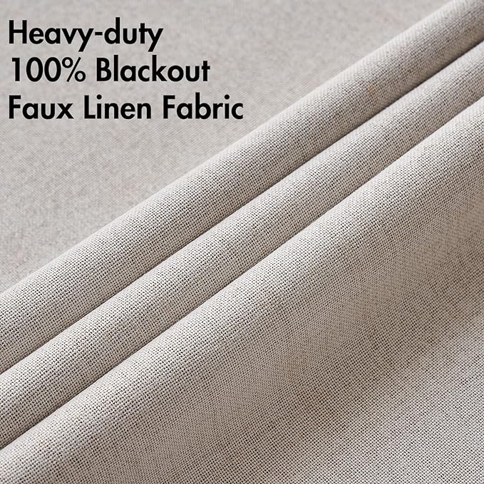 MIULEE 100% Blackout Linen Textured Curtains for Bedroom Solid Thermal Insulated Ivory Grommet Room Darkening Curtains & Drapes Luxury Decor for Living Room Nursery 52 x 63 Inch (2 Panels)