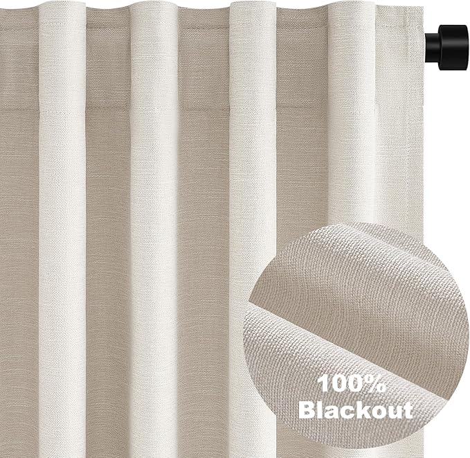 Extra Wide 100 Inch Length Blackout Curtains & Drapes 90 Inches Long 2 Panels Set for Sliding Glass Doors Modern Pleated Linen Blend Heavy Floor to Ceiling Large Window Drapes(100"Wx90"Lx 2 Birch)