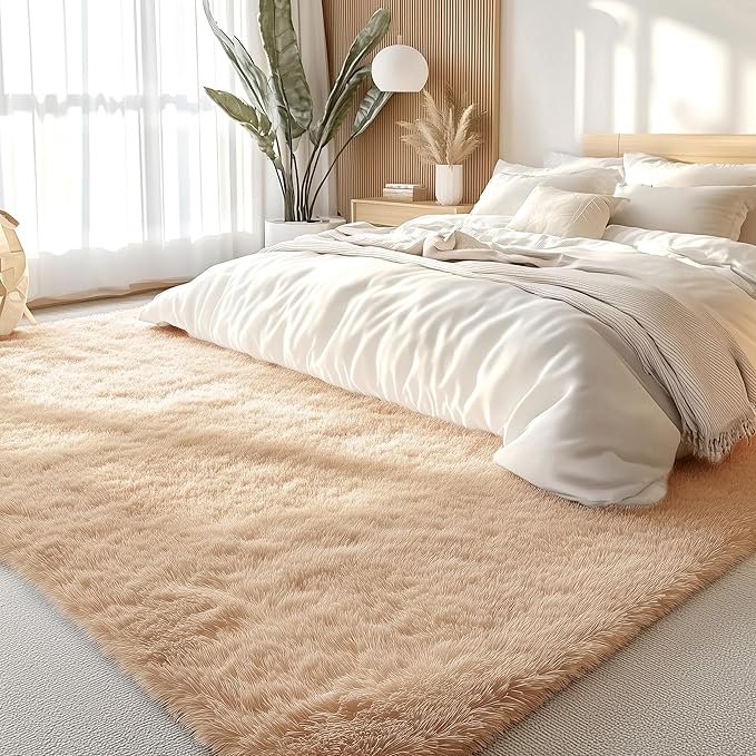 OLANLY 6x11 Machine Washable Large Area Rugs for Living Room, Bedroom, Soft Fluffy Shaggy Bedside Rug, Indoor Floor Carpet for Kids Girls and Boys, Dorms, Nursery, Home Decor Aesthetic, Beige