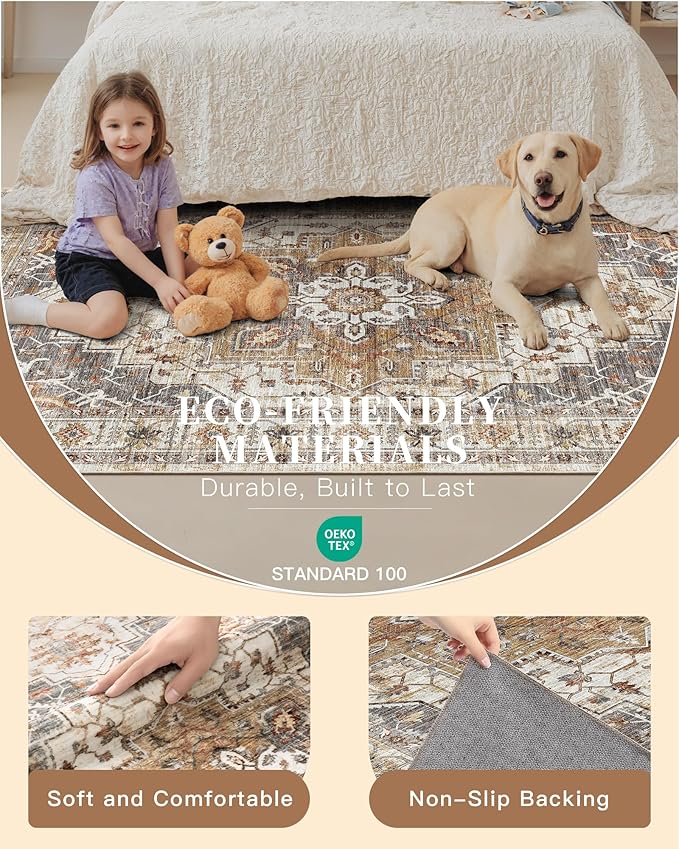 Madane Hallway Runner 3x8, Kitchen Rugs Washable Entryway Rug Vintage Kitchen Runners Non Slip Indoor Area Rug Farmhouse Carpet Runner for Bathroom Living Room Bedroom (3 X 8, Turmeric/Grey)