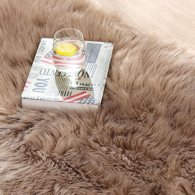 ORINOVA Beige 5x7 Area Rug Washable Shaggy Faux Sheepskin Fluffy Fur Rug for Bedroom Living Room Nursery Rug Teen Room Home Décor