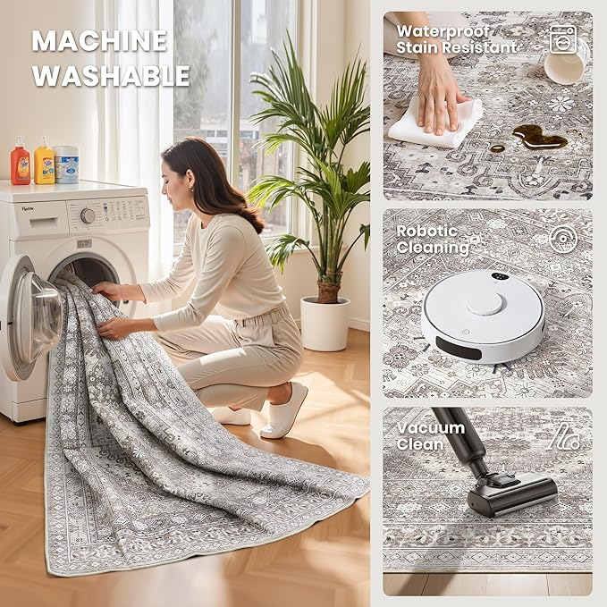 zesthome 2x6 Runner Rug for Hallways, Machine Washable Rug, Non Slip Vintage Low Pile Runners, Stain Resistant Runners for Entryway, Kitchen, Bathroom, Laundry Room, Corridor