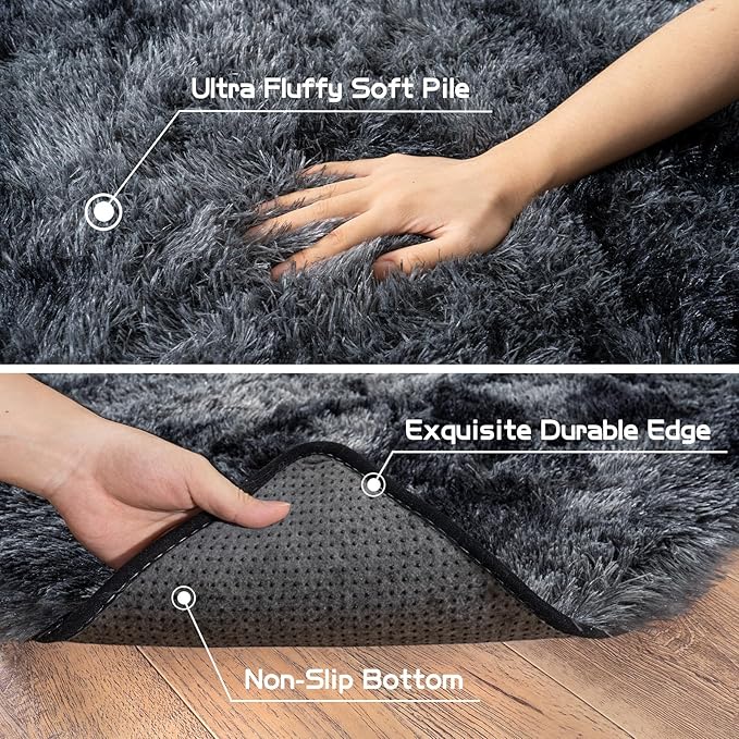 Pionblank Large Area Rug for Living Room 10x14, Fuzzy Modern Shag Rug, Fluffy Plush Non Slip Soft Furry Carpet for Bedroom Kids Room Nursery Teens Dorm Home Decor, Dark Grey