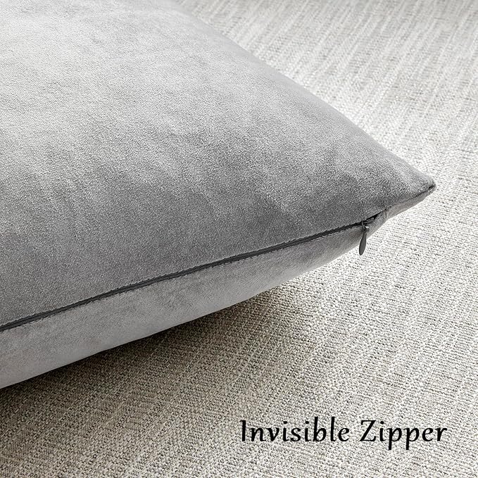 GIGIZAZA Silver Grey Velvet Pillow Covers 18x18 Pack of 2 Square Throw Pillow Covers Modern Decorative Pillows for Living Room Couch Luxury Small Pillow Cases