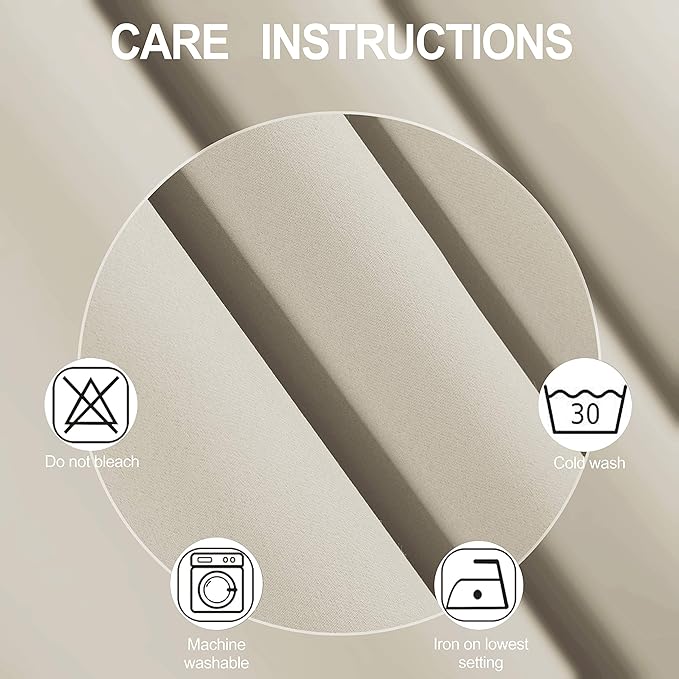 LEMOMO Light Beige Thermal Blackout Curtains/52 x 54 Inch/Set of 2 Panels Room Darkening Curtains for Bedroom