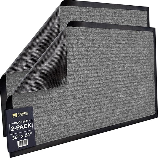 Sierra Concepts Front Door Mat Welcome Floor Mats - Entryway Indoor Outdoor Entrance Doormat, Patio, Porch, Muddy Shoe, Inside Outside Low Profile, Large 36x24 inches, 2-Pack Gray