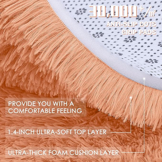 OLANLY 2x6 Machine Washable Runner Rugs for Hallway, Soft Fluffy Shaggy Bedside Rugs for Bedroom, Living Room, Indoor Floor Carpet for Kids Girls and Boys, Home Decor Aesthetic, Muted Orange