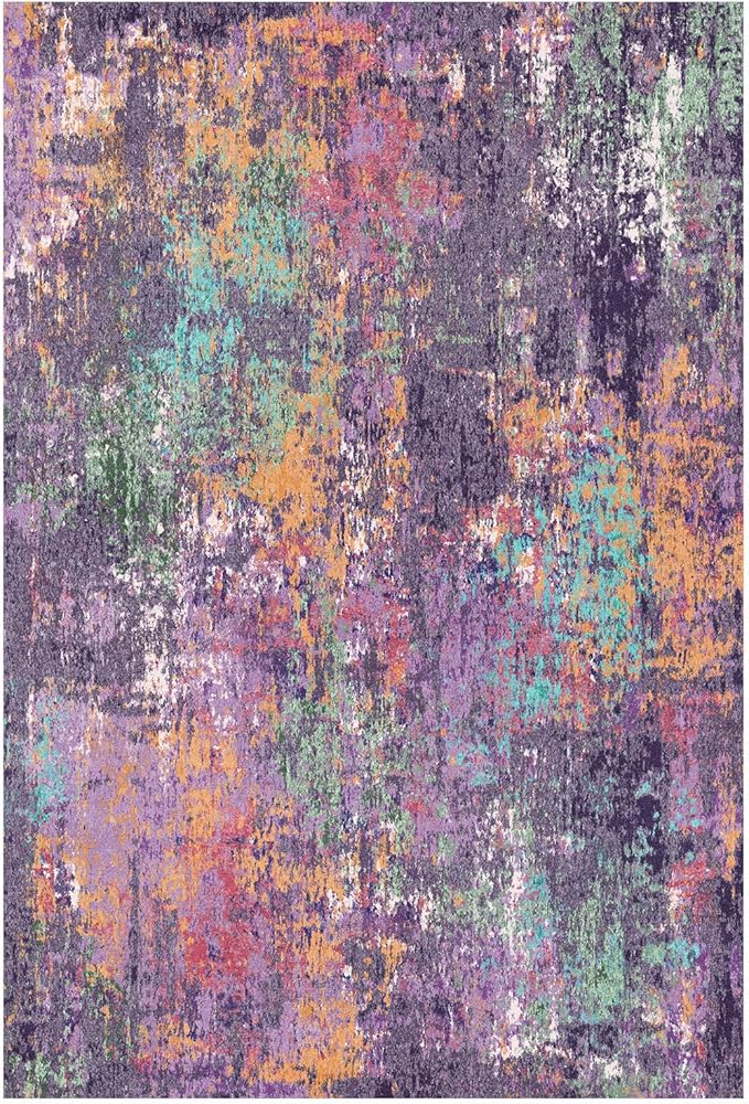 Washable Area Rugs 2'x10' Non-Slip Modern Abstract Soft for Living Room Entryway Bedroom Nursery, Print Pattern, Purple Orange Blue Green Rust Red Colorful