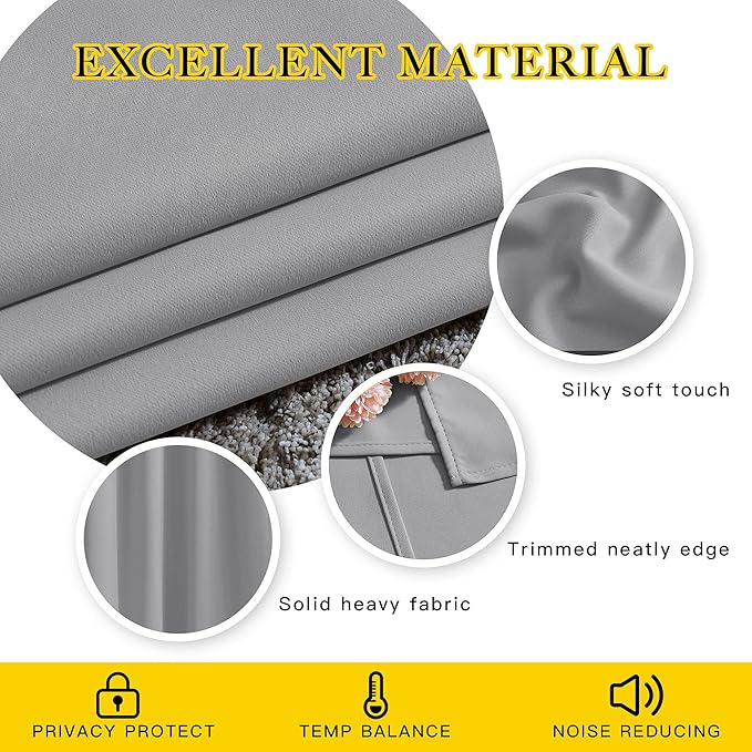 NICETOWN Silver Grey Curtains 96 inches Long, Grommet Thermal Insulated Blackout Curtains Privacy Window Treatments for Boys Room/Living Room, W46 x L96, 2 Panels