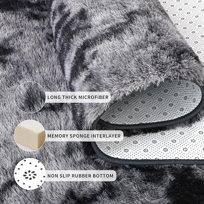 Tepook Soft Fluffy Rugs for Living Room, 5x8 Shaggy Area Rug for Bedroom, Modern Shag Rug Fuzzy Carpets for Kids, Plush Indoor Nursery Home Decor Rug with Non-Slip Bottom, Tie-dye Dark Grey