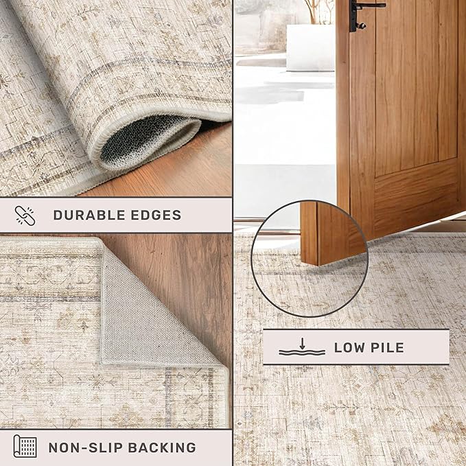 Farmhouse 6x8 Area Rug for Living Room, Beige Cream Large Rug for Bedroom, Dining Room & Home Office, Soft Modern Carpet for Neutral Home Decor, Non-Slip Washable Floor Rug for High-Traffic Areas