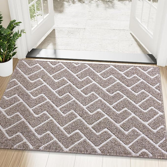 OLANLY Front Door Mat, Non-Slip Rubber Backing, Dirt Resistant and Absorbent, Washable, Easy to Clean Low-Profile Indoor Doormat for Back Door, Entryway, Inside Entrance, 48x32, Khaki