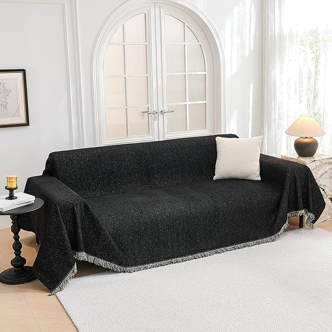 MYSKY HOME Oversized Couch Cover Sofa Covers Couch Covers for 3 Cushion Couch Sofa Pet Friendly L Shaped Couch Cover Sectional Couch Covers Non Slip Furniture Protector for Kids, Dogs, 91"x150", Black