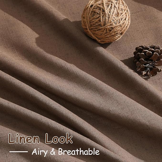 Caramel Brown Linen Curtains for Living Room Extra Long 112 Inches Long Back Tab Light Filtering Semi Sheer Curtain Vintage Rustic Decor Floor to Ceiling High Window for Bedroom 52x112, 2 Panels