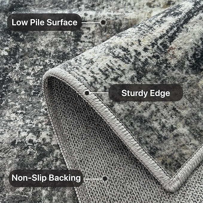 Runner Rug for Hallway Kitchen 2x6 Machine Washable Runners Rug for Entryway, Dark Gray Soft Modern Abstract Throw Rugs, Floor Carpet with Non Slip Rubber Backing