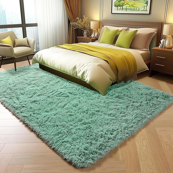 ONASAR Sage Green Rugs for Living Room Bedroom, 5x8 Fluffy Bedside Area Rug, Soft Plush Shaggy Indoor Floor Carpet for Nursery Kids Girls Boys Teen Dorm Home Office Decor Aesthetic