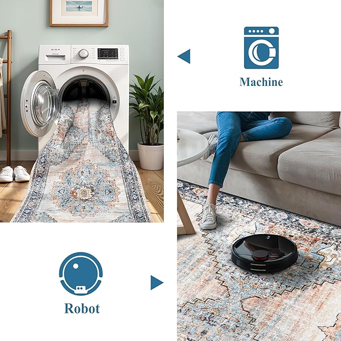 TOPRUUG Washable 2x8 Hallway Runner Rug: Non-Slip Low-Pile Rugs for Kitchen Bedroom Beside Bathroom Ultra Thin Soft Easy Clean for Hardwood Floors & High Traffic Areas (Blue, 2X8)