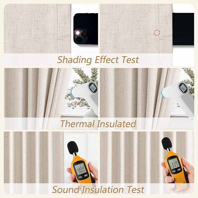 Guken 100% Blackout Linen Curtains 94 Inch Length 2 Panels Set for Living Room Bedroom Back Tab/Rod Pocket Thermal Insulated Black Out Drapes Room Darkening Window Curtains 94 Inches Long