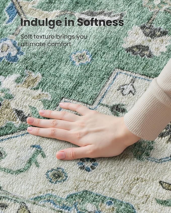 AMADA HOMEFURNISHING 2x3 Washable Area Rug, Low-Profile Entryway Rug with Non-Slip Backing & Durable Edge Binding, Vintage Rug Pattern, Small Rugs for Entryway, Kitchen & Living Room