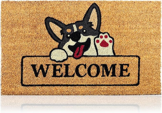 Welcome Dog - 17"x29" - Coir Door Mat with Heavy Duty Backing - Welcome Mats for Entryway, Porch - Anti-Slip PVC & Coconut Fiber Surface - Natural Home Accessories, Minimalist Original Design