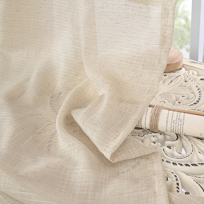 BGment Burlap Linen Curtains 84 Inch Length for Living Room - Tan Light Filtering Semi Sheer Natural Drapes with Rod Pocket Lightweight Window Treatments for Bedroom Farmhouse, 2 Panels, 52 X 84 Inch