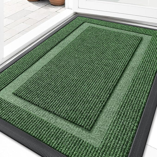 OLANLY Front Door Mat Indoor Outdoor Entrance, Waterproof All-Season, All-Weather Doormat, Sturdy Natural Rubber, Fade Resistant, Low Profile, Easy Clean Patio Porch Entryway Mat, 36x24, Green