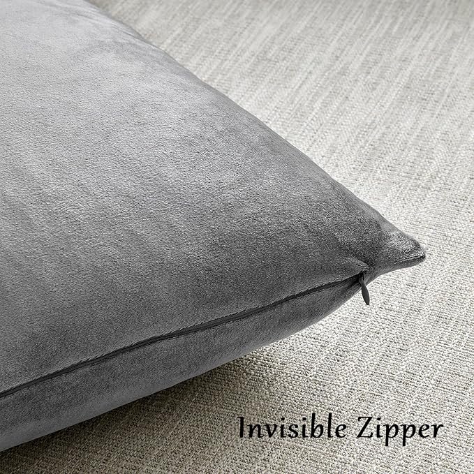 GIGIZAZA 24x24 Velvet Pillow Covers Set of 2,Dark Grey Big Square Throw Pillows Modern Covers for Living Room Decorative Luxury Solid Couch Sofa Pillow Cases