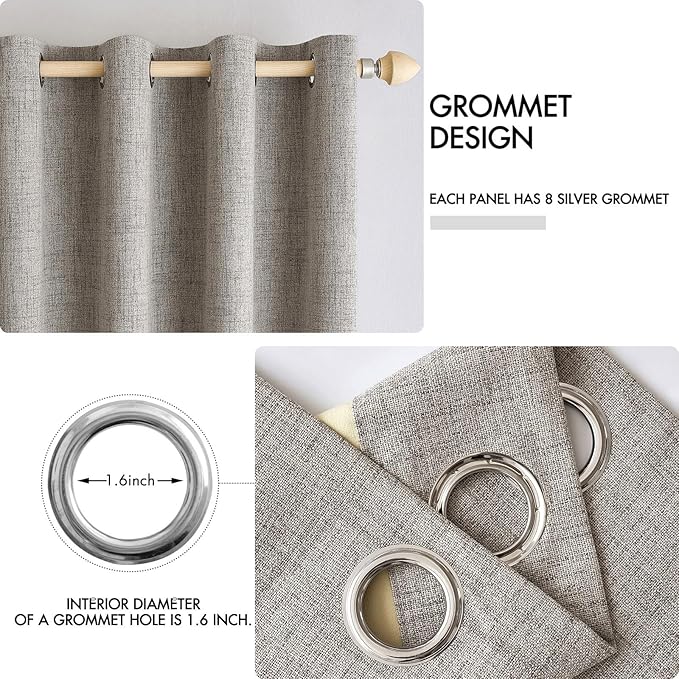 MIULEE 100% Blackout Linen Textured Curtains for Bedroom Solid Thermal Insulated Warm Taupe Grommet Room Darkening Curtains & Drapes Luxury Decor for Living Room Nursery 52 x 72 Inch (2 Panels)